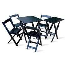 Conjunto de Mesa 70x70 e Mesa Aparador Dobrável com 4 Cadeiras Tarimatã - Preto Conjunto de Mesa 70x70 e Mesa Aparador Dobrável com 4 Cadeiras Tarimatã - Preto