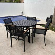 Conjunto de Mesa 90cm Ripada Amélia 4 Poltronas Piscina e Jardim