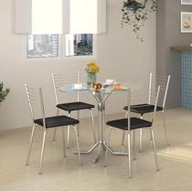 Conjunto de Mesa 90x90cm Tampo Vidro com 4 Cadeiras Braga