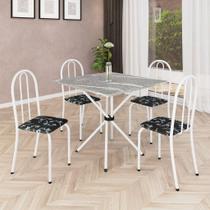 Conjunto de Mesa Analy com 4 Cadeiras Tampo Granito Topázio 70x70cm Tubo Branco
