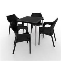 Conjunto de Mesa Atto Rata com Pés em Alumínio e 4 Cadeiras Relic. Preto