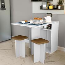 Conjunto de Mesa Balcão Dobrável com 2 Banquetas Branco