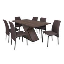 Conjunto de mesa barcelona egito tampo bp amendoa 1,60m com 6 cadeiras tubo preto fosco - ciplafe