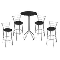 Conjunto de Mesa Bistrô Alta Prata com Tampo Preto e 4 Banquetas com Assento Preto Fortmix