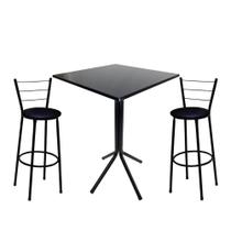 Conjunto de Mesa Bistro Alta Preto com Tampo Quadrado 60cm com 2 Banquetas Fortmix