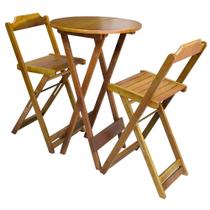 Conjunto de Mesa Bistrô de Madeira com 2 Cadeiras Dobravel Ideal para Bar e Restaurante Mel
