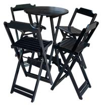 Conjunto de Mesa Bistrô de Madeira com 4 Cadeiras Dobravel Ideal para Bar e Restaurante Preto
