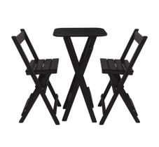 Conjunto de Mesa Bistrô Dobrável com 2 Banquetas de Madeira Preta - i9 Conjunto de Mesa Bistrô Dobrável com 2 Banquetas de Madeira Preta - i9