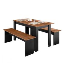 Conjunto De Mesa C/2 Bancos 135 X 75 Cm Primor Natura Preto