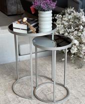 Conjunto De Mesa Canto Lateral Dupla Sala Prata Com Espelho Conjunto De Mesa Canto Lateral Dupla Sala Prata Com Espelho