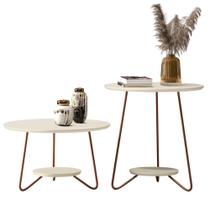 Conjunto De Mesa Centro E Lateral Liz Pés De Ferro - Várias Cores