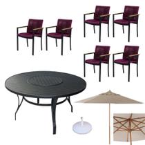 Conjunto de mesa centro giratório 6 cadeiras e ombrelone incluso para área externa - Sarah Móveis