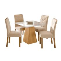 Conjunto de Mesa Cimol Sabrine 95x95cm com 4 Cadeiras em Madeira e Tecido Veludo - Nature/Nude