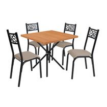 Conjunto de mesa ciplafe jade slim tampo bp freijo 0,75m x 0,75m quadrado com 4 cadeiras tubo preto fosco
