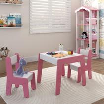 Conjunto de Mesa com 2 Cadeiras Goiania Branco/Rosa