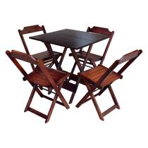 Conjunto de Mesa com 4 Cadeiras de Madeira Dobravel 60x60 Ideal para Bar e Restaurante - Imbuia - Móveis Guará