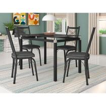 Conjunto De Mesa Com 4 Cadeiras Malva Tampo De Vidro 107cm SF Preto Fosco Assento Andorinha Artefamol Conjunto De Mesa Com 4 Cadeiras Malva Tampo De Vidro 107cm SF Preto Fosco Assento Andorinha Artefamol