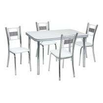 Conjunto de Mesa com 4 Cadeiras Mirela material sintético Branco e Cromado