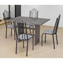 Conjunto de Mesa com 4 Cadeiras Pietra Craqueado Preto e Branco