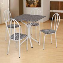 Conjunto de Mesa com 4 Cadeiras Thais Branco, Listrado Branco e Preto - Artefamol