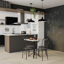 Conjunto de Mesa com 4 Cadeiras Thamires Craqueado Preto Listrado Branco e Preto