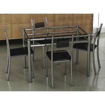 Conjunto de Mesa com 4 Cadeiras Thays Prata e preto