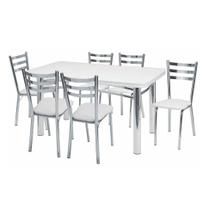 Conjunto de Mesa com 6 Cadeiras Adriana Prata e Branco