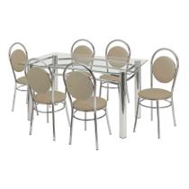 Conjunto de Mesa com 6 Cadeiras Ana Paula material sintético Bege e Cromado