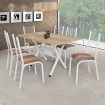 Conjunto de Mesa com 6 Cadeiras Camila Clássica Ciplafe Branco/Capuccino