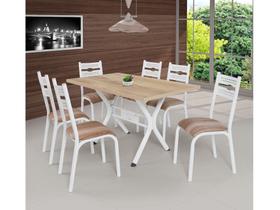 Conjunto de Mesa com 6 Cadeiras Ciplafe Luna 136cm - Branco e Cappuccino