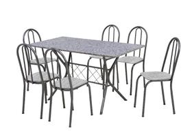 Conjunto de Mesa com 6 Cadeiras Grafiato BRUNA cromo Preto - Granito - ARTEFAMOL 8634