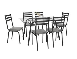 Conjunto de Mesa Com 6 Cadeiras Lotus Tampo Vidro Incolor 140cm Preto Assento Platina Artefamol