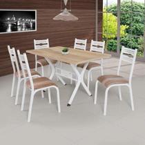 Conjunto de Mesa com 6 Cadeiras Luna Clássica Bege/Branco/Capuccino