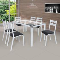 Conjunto de Mesa com 6 Cadeiras Luna Clássica Ciplafe Branco/Preto