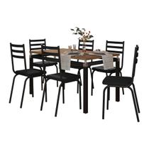 Conjunto De Mesa Com 6 Cadeiras Malva Tampo BP 136cm Nature Assento Preto Artefamol