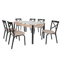 Conjunto De Mesa Com 6 Cadeiras Para Cozinha Tampo Retangular Vidro Karina Ciplafe Preto
