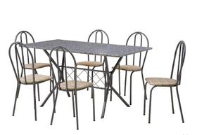 Conjunto de Mesa com 6 Cadeiras Rattan BRUNA cromo Preto - Granito - ARTEFAMOL 6599