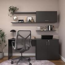 Conjunto de Mesa com Armário de Escritório, Armário Aéreo e 3 Prateleiras 170cm Preto