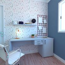 Conjunto de Mesa com Gaveteiro, Prateleira e Armário de Escritório Corp Cinza Cristal