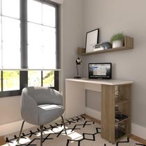 Conjunto de Mesa com Prateleiras Para Escritório ou Home Office 100 cm de Largura Branco/Carvalho Mel