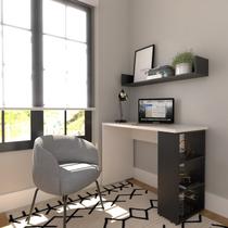 Conjunto de Mesa com Prateleiras para Escritório ou Home Office de Largura 90cm MDF Branco e Preto Conjunto de Mesa com Prateleiras para Escritório ou Home Office de Largura 90cm MDF Branco e Preto
