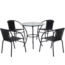 Conjunto De Mesa Com Tampo 4 Cadeiras Happy Hour Varanda área Sacada Edícula Empilhável Preta