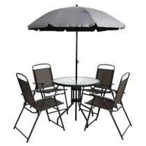Conjunto de Mesa com Tampo de Vidro para Jardim 6 Peças Cinza Kala