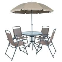 Conjunto de Mesa com Tampo de Vidro para Jardim 6 Peças Marrom Kala