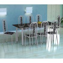 Conjunto de Mesa Cordoba com 8 Cadeiras Granada Branco Prata e Preto Floral