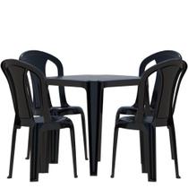 Conjunto de mesa Coruripe com 4 cadeiras plásticas sem braço (Preto)