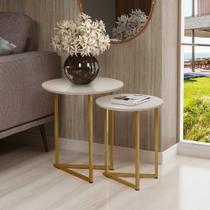 Conjunto de Mesa De Apoio Jade Sala Estar Pé de Aço Dourado
