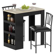 Conjunto de Mesa de Bar e Cadeiras VECELO 2 Lugares Cinza com Armazenamento Conjunto de Mesa de Bar e Cadeiras VECELO 2 Lugares Cinza com Armazenamento
