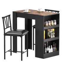 Conjunto de mesa de bar VECELO Small com 2 cadeiras e prateleiras de armazenamento retrô