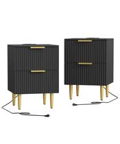 Conjunto de mesa de cabeceira Akxomel com Design Canelado e Carregador USB 35x38x59cm Conjunto de mesa de cabeceira Akxomel com Design Canelado e Carregador USB 35x38x59cm